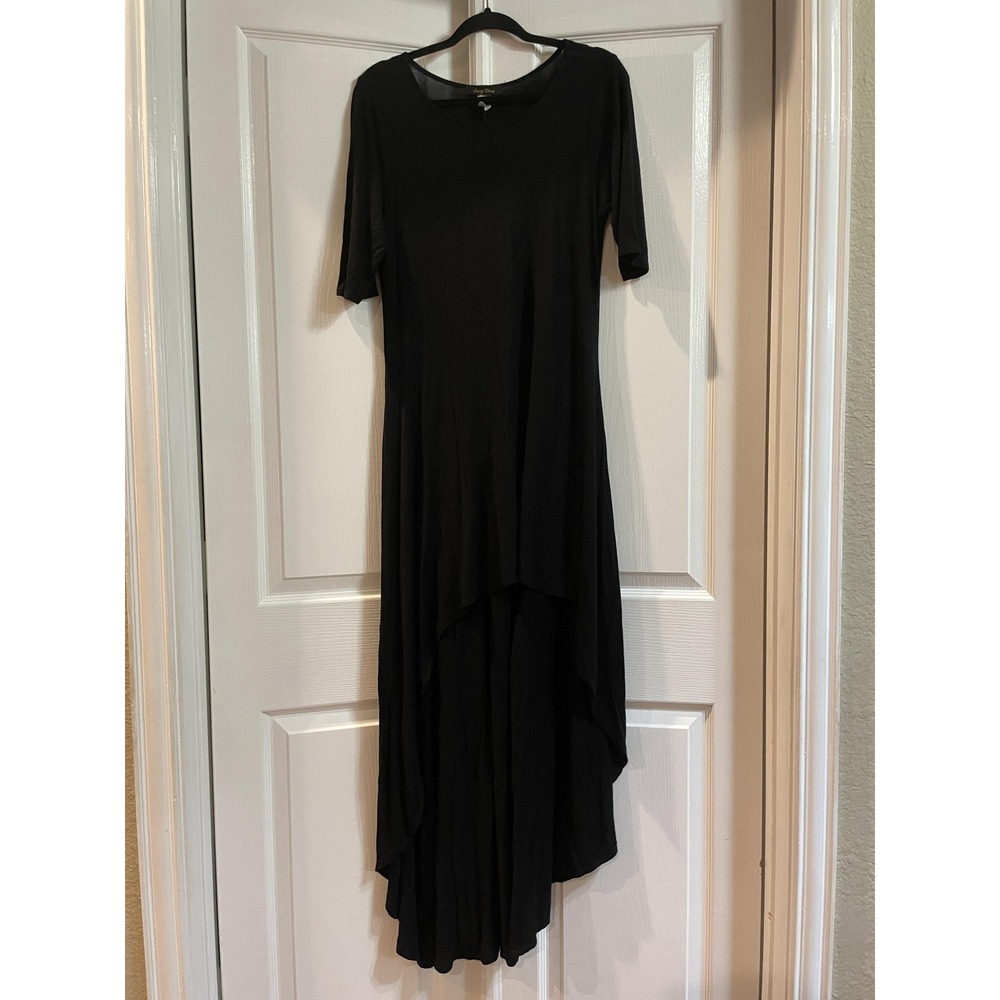 Sexy Diva Dress Womens Medium Black High Low Asymmetrical Hem Short Sleeve Maxi